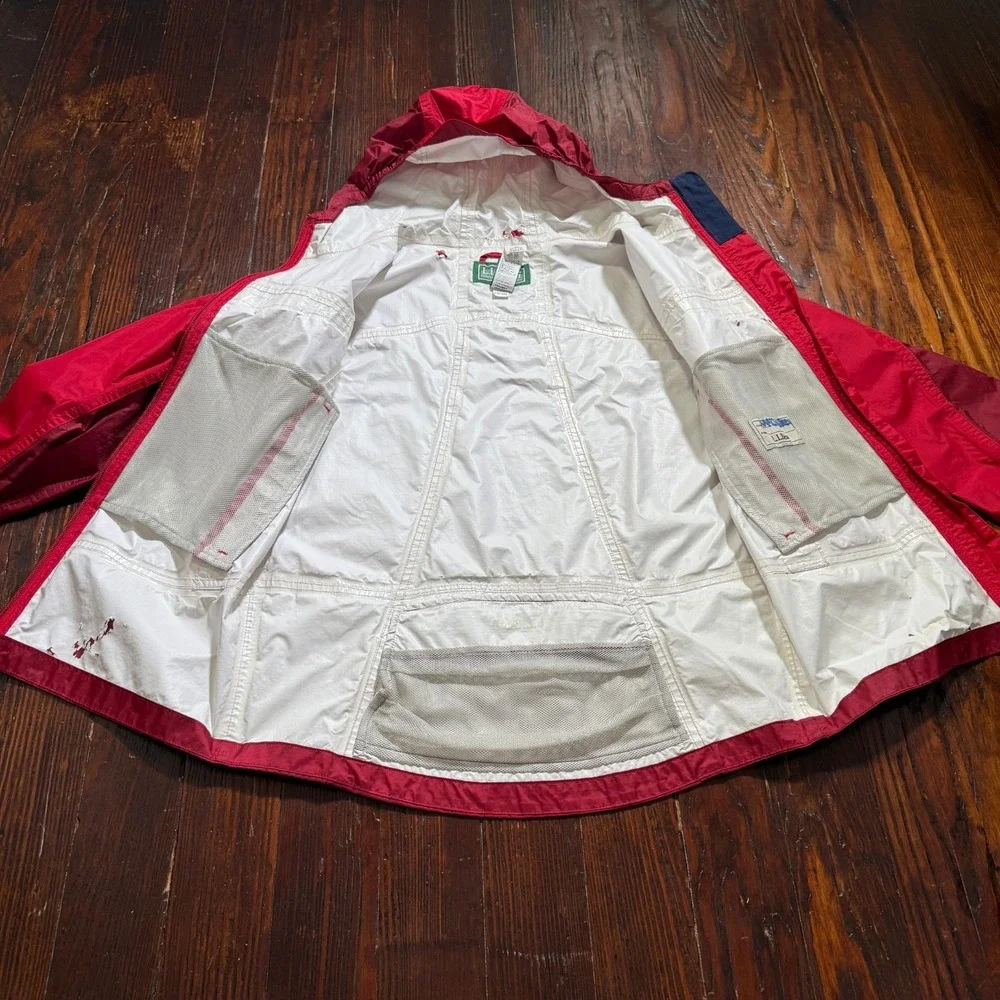 LL Bean Rain‎ Jacket Youth Large Red Kids Hooded Waterproof Reflective **READ**